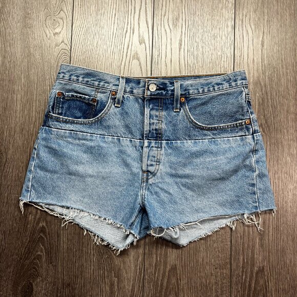 Levis 501 Denim Jean Shorts Cut and‎ Sew 32 " High Waisted - Picture 4 of 10